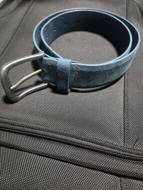 Hugo Boss Men's Suede Belt in Light Blue with Metal Buckle